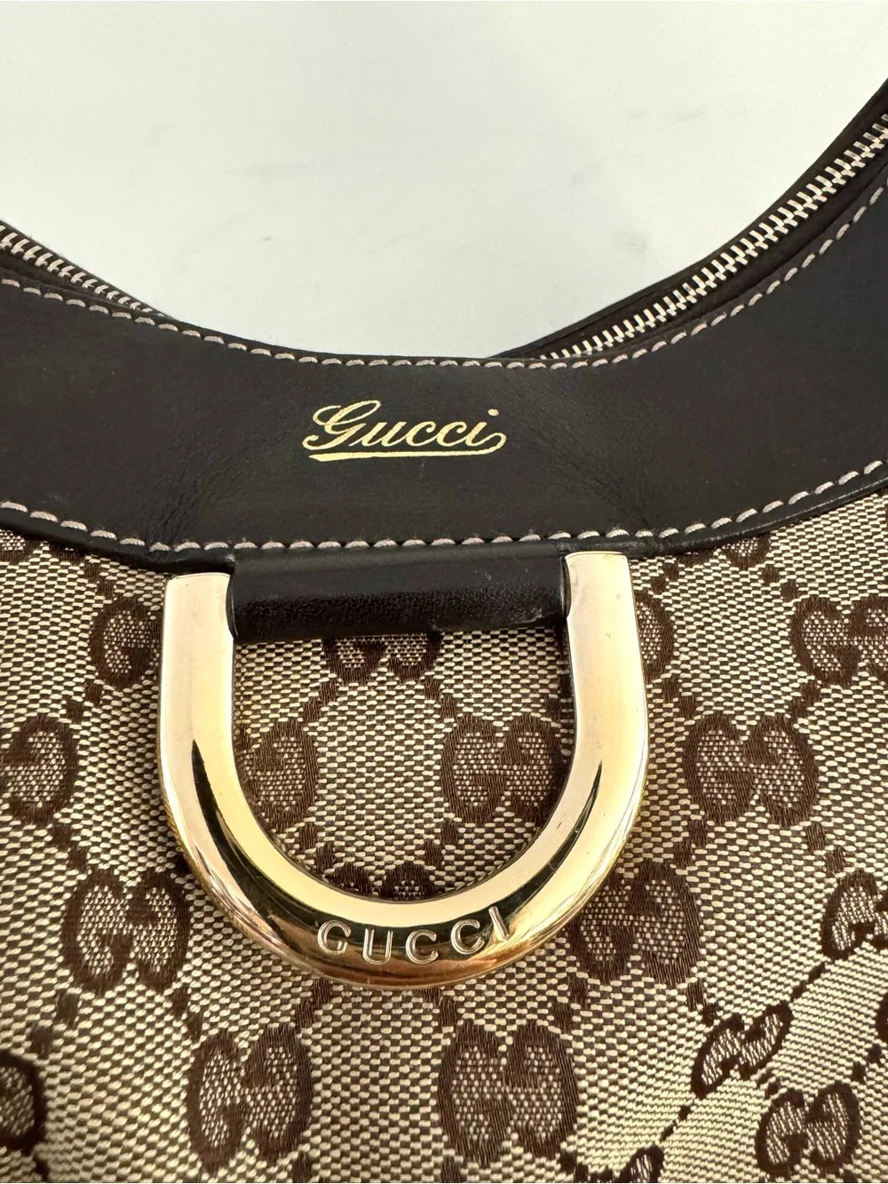 GUCCI Abbey D Ring GG Canvas Hobo Shoulder Bag Large Monogram Brown - Picture 2 of 13